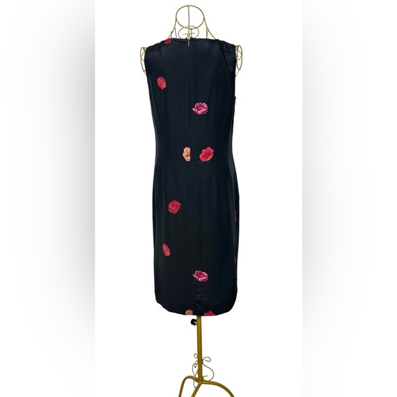 Talbots Silk Black Sheath Midi Dress w/ Rose Floral Print & Back Zipper, Size 6 - Picture 4 of 16